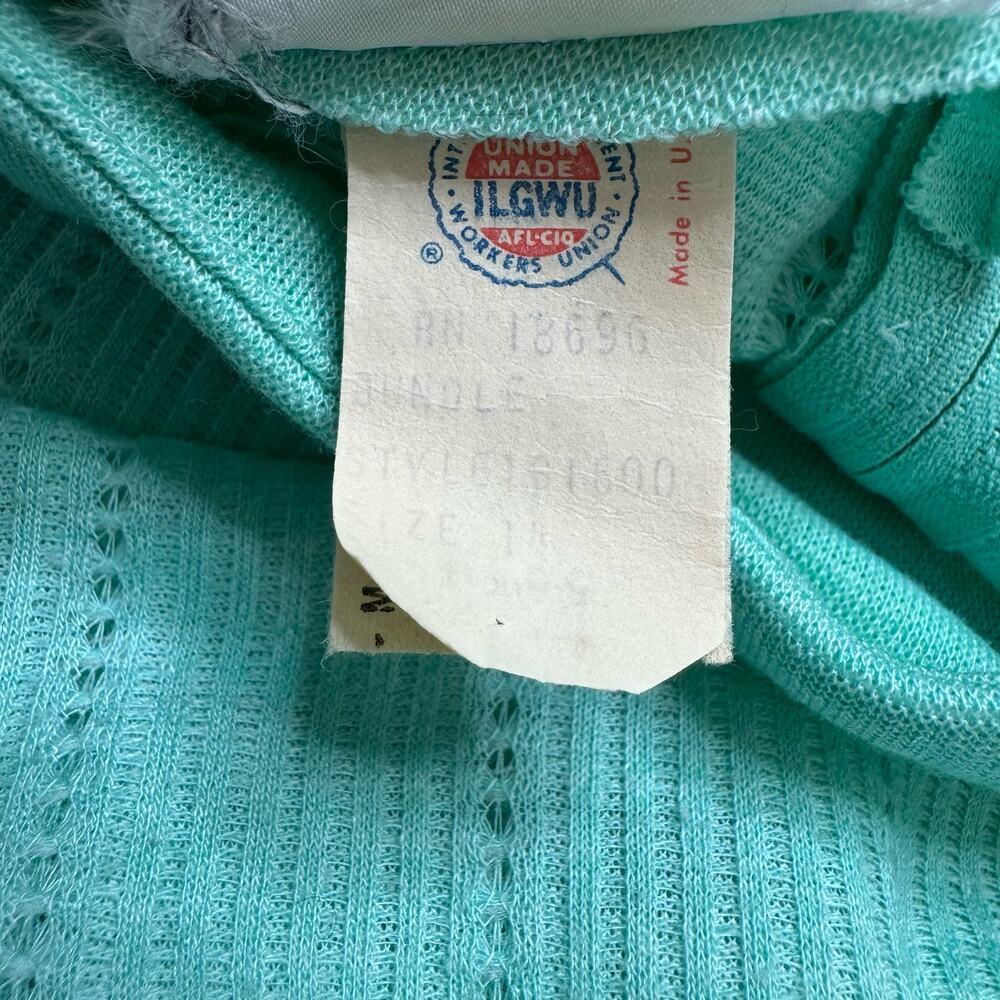 Vintage BLEEKER STREET Seafoam Green 70s Long Sleeve Eyelet Shirt Dress Size 11 - Picture 7 of 11